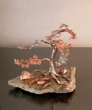 Silver and Copper Wire Bonsai Sculpture