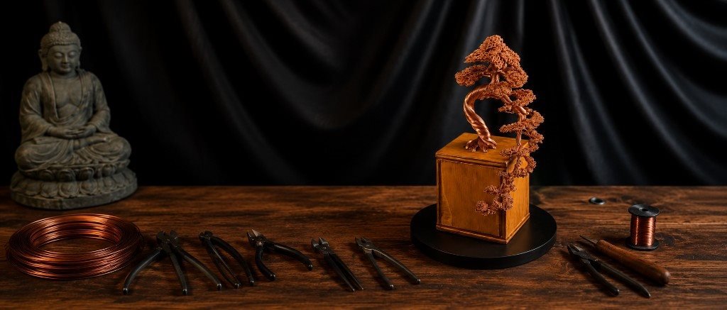 Wire bonsai sculpture workspace at Beyond Bonsai Studio